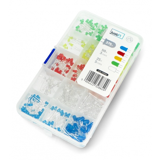 Набір світлодіодів 3 мм та 5 мм - justPi - 375 шт. + органайзер