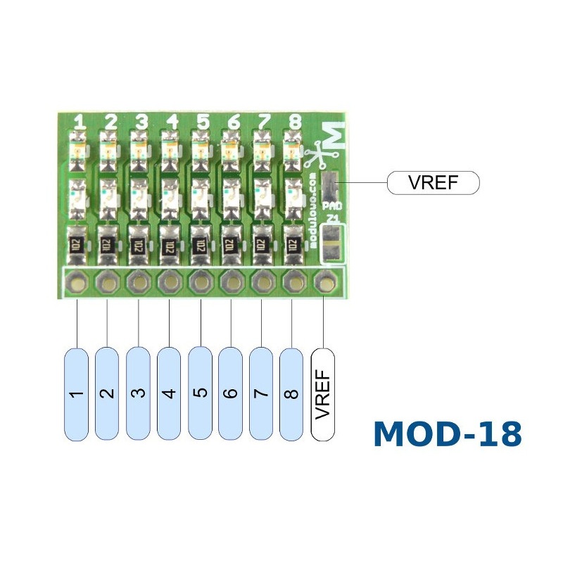 8-kanałowy tester logiczny LED, 2-kierunkowy - MOD-18