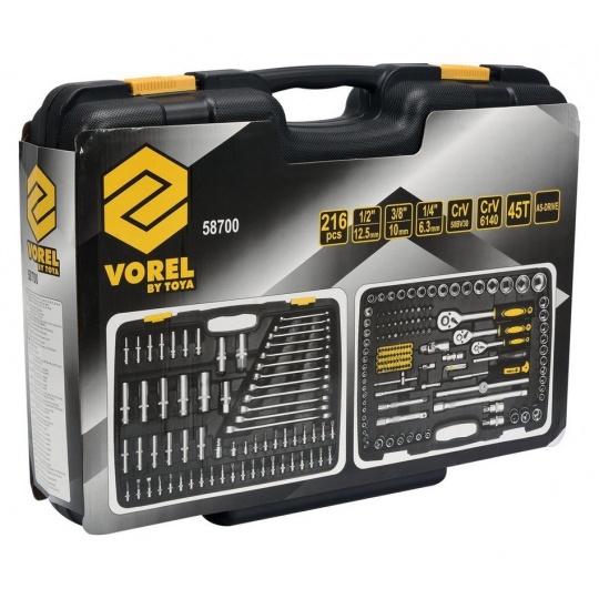 Набір інструментів XXL Vorel 58700 - 1/4'', 3/8'', 1/2'' - 216 деталей
