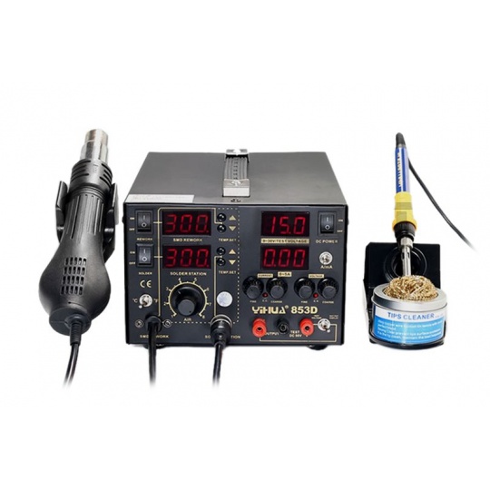 Паяльна станція Yihua 853D з термоповітряним жалом та вентилятором у прасці - 800 Вт + блок живлення 30 В/5 А