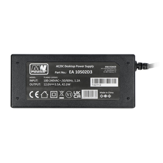 Импульсный блок питания MW Power EA10502D3 12 В/3,5 А - разъем постоянного тока 5,5/2,1 мм