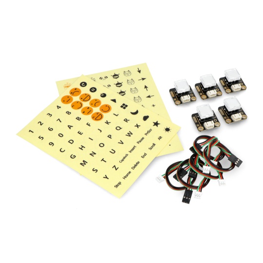 Gravity - LED Switch 5x - набор из 5 кнопок со светодиодной подсветкой - разные цвета - DFRobot DFR0789