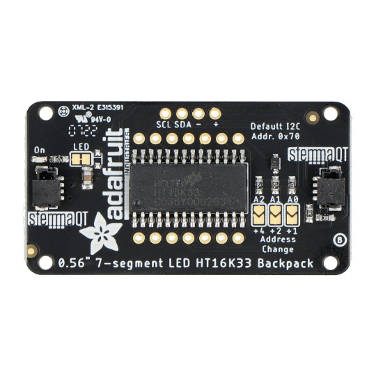 4-розрядний 7-сегментний дисплейний модуль 0,56 дюйма, рюкзак - червоний I2C - STEMMA QT/Qwiic - Adafruit 878