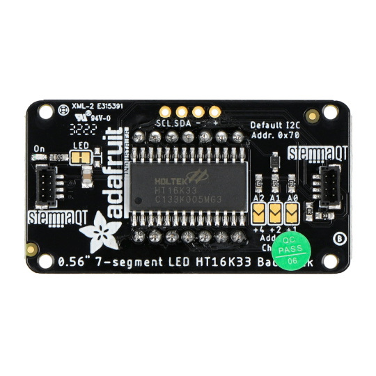 4-розрядний дисплей 0,56 дюйма - 7-сегментний рюкзак - I2C - Червоний - STEMMA QT / Qwiic - Adafruit 5599