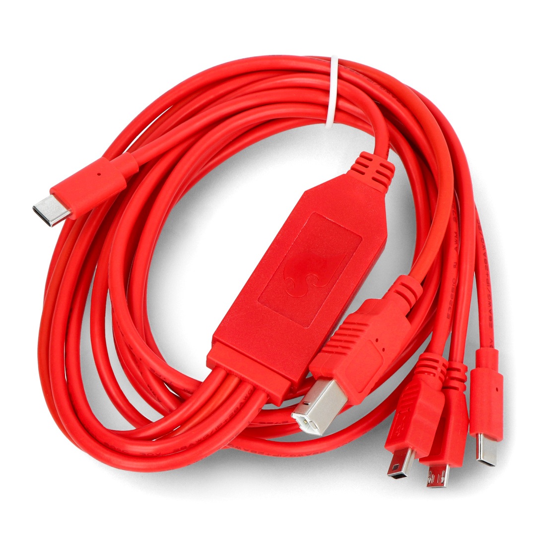 Wielofunkcyjny przewód 4w1 - USB B, miniUSB, microUSB, USB typu C -  180cm - czerwony - SparkFun CAB-21271