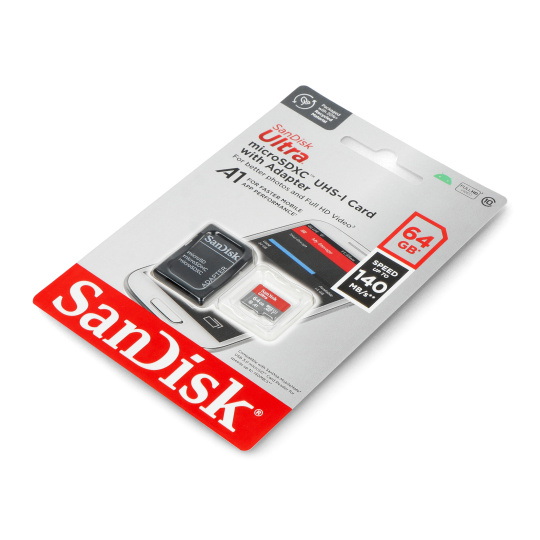 Карта пам'яті SanDisk Ultra microSD 64GB 140MB/s UHS-I клас 10, A1 з адаптером