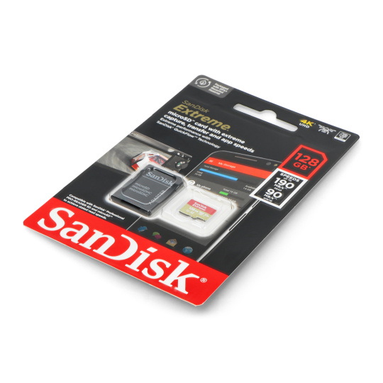 Карта пам'яті SanDisk microSDXC 128GB Extreme 190 МБ/с UHS-I U3 класу A2 з адаптером