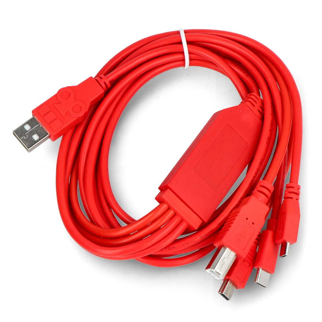 Wielofunkcyjny przewód 4w1 ze złączem USB A - USB B, miniUSB, microUSB, USB typu C - 180cm - czerwony - SparkFun CAB-21272