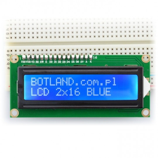 Wyświetlacz LCD 2x16 znaków niebieski ze złączami