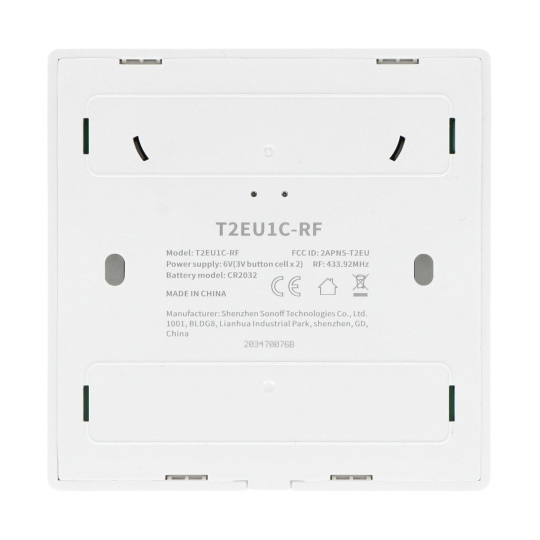 Sonoff T2EU1C-RF - Одноканальний сенсорний настінний вимикач - RF 433 MHz - Білий