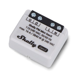 Shelly PM Mini Gen3 - inteligentny miernik zużycia energii 240V/16A WiFi/Bluetooth - 1 kanał - aplikacja Android/iOS