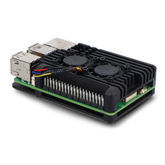 Корпус для Raspberry Pi 5 с двумя вентиляторами - алюминиевый - черный