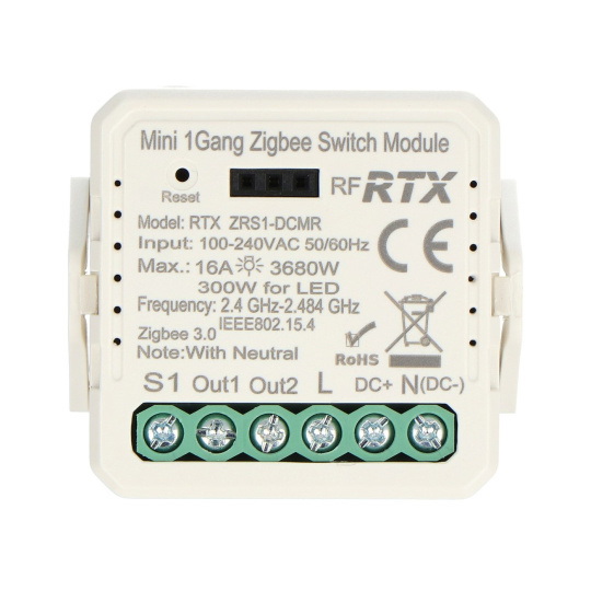 Tuya - безнапругове реле 12В/230В - ZigBee - Android/iOS додаток - RTX ZRS1-DCMR