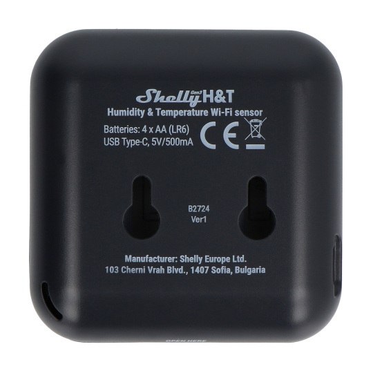 Shelly H&T Gen3 - WiFi датчик температури та вологості - чорний
