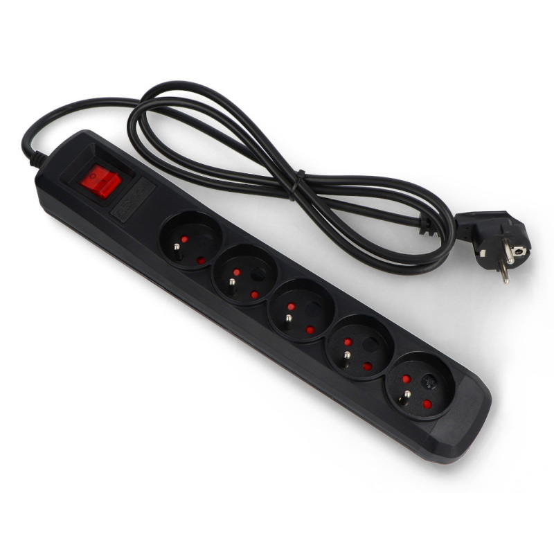 Listwa zasilająca z zabezpieczeniami Arcon R5 czarna - 5 gniazd