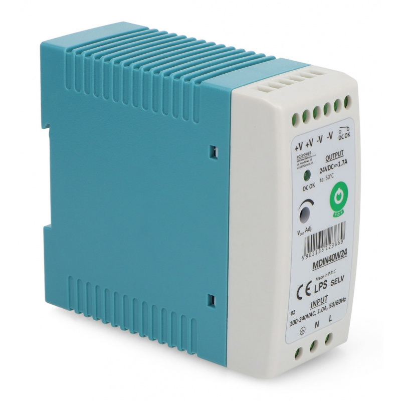 Zasilacz MDIN40W24 na szynę DIN - 24V / 1,7A / 40W