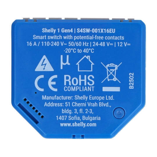 Shelly 1 Gen4 - реле WiFi/Bluetooth/ZigBee/Matter 16A - додаток для Android/iOS
