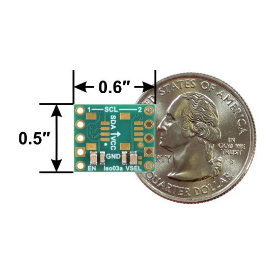 ISO1640 - двунаправленный изолятор I2C с изолированным источником питания без разъемов - 5В/3,3В, 200мА - Pololu 5392
