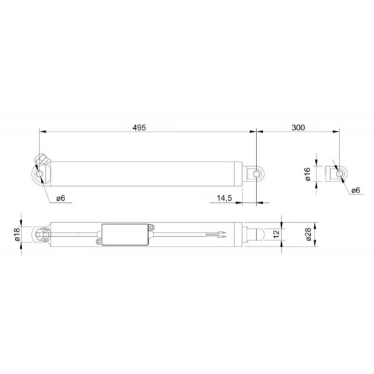 Трубчастий привід TLA-1 500N 7 мм/с 12 В з вимикачем перевантаження - хід 30 см