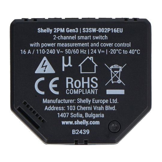 Shelly 2PM Gen3 - 2-канальний WiFi реле/контролер жалюзі для вбудованого монтажу - додаток для Android/iOS - 4 шт.