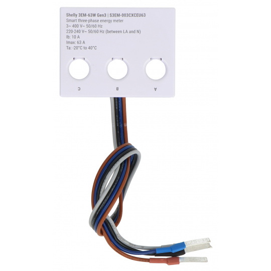 Shelly 3EM-63W Gen3 - Одно/Трифазний Wi-Fi/Bluetooth лічильник енергії - Дротовий