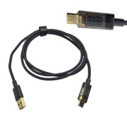 Przewód USB A - USB C z watomierzem - czarny w oplocie - 2m