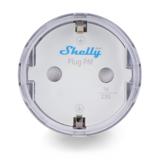 Shelly Plug PM Gen3 — умная розетка с Wi-Fi/Bluetooth и счетчиком электроэнергии — белая.
