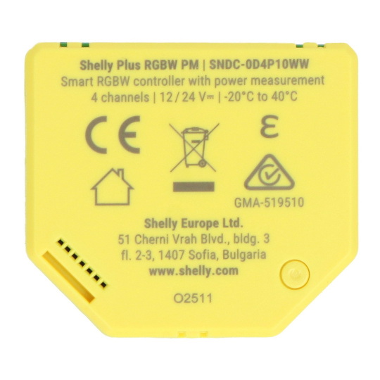 Контроллер светодиодной ленты Shelly Plus RGBW PM 12/24 В постоянного тока - WiFi/Bluetooth