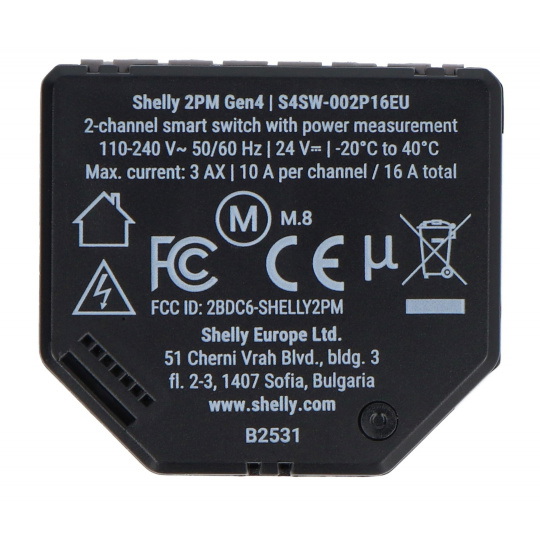 Shelly Plus 2PM Gen4 — 2-канальный встраиваемый реле/контроллер рольставней 110-240 В — WiFi/Bluetooth/ZigBee/Matter — 4 шт.