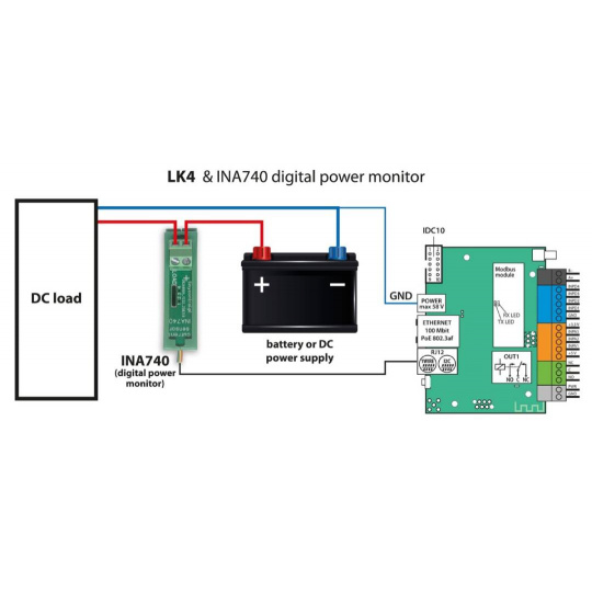 Tinycontrol INA740 — цифровой измеритель мощности по протоколу I2C для измерения тока, напряжения, мощности и энергии — крепление 
