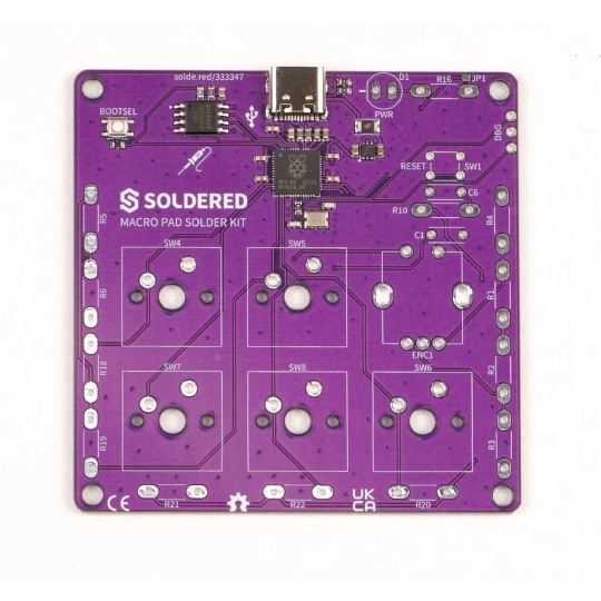 Набор для пайки контактных площадок Macro Pad Solder Kit - учебный комплект для обучения пайке - RP2040 - Пайка 333347