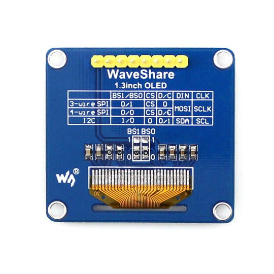 OLED-дисплей синього кольору 1.3'' (B) 128x64px SPI/I2C - прямі роз'єми - Waveshare 10451