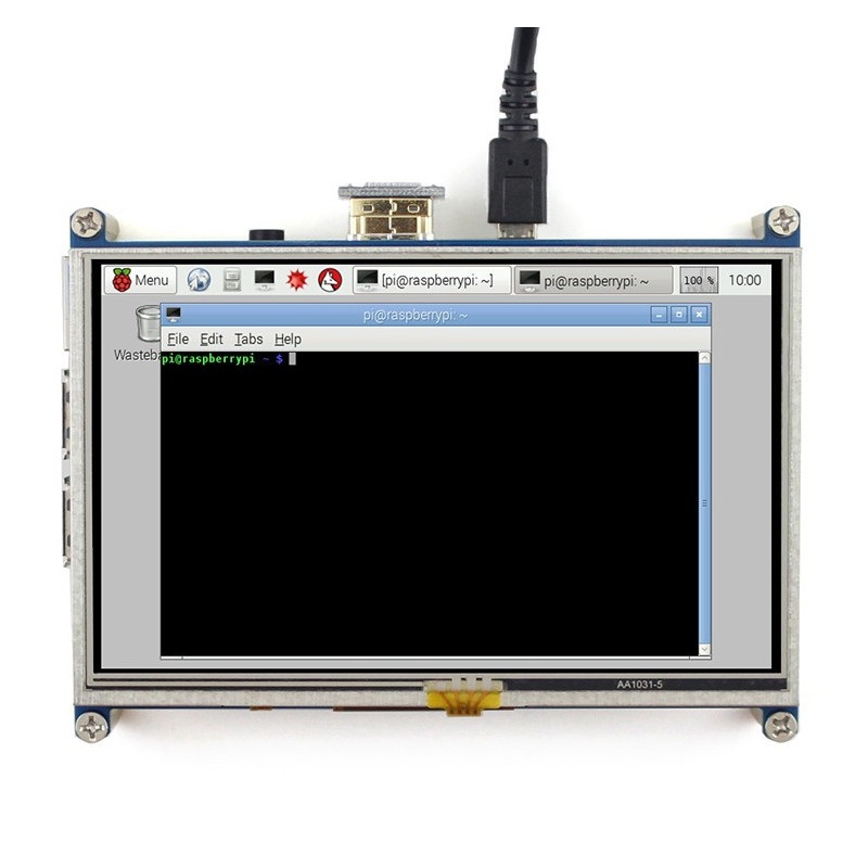 Ekran dotykowy rezystancyjny LCD TFT 5'' 800x480px HDMI + GPIO dla Raspberry Pi 2/B+ + obudowa czarno-biała  