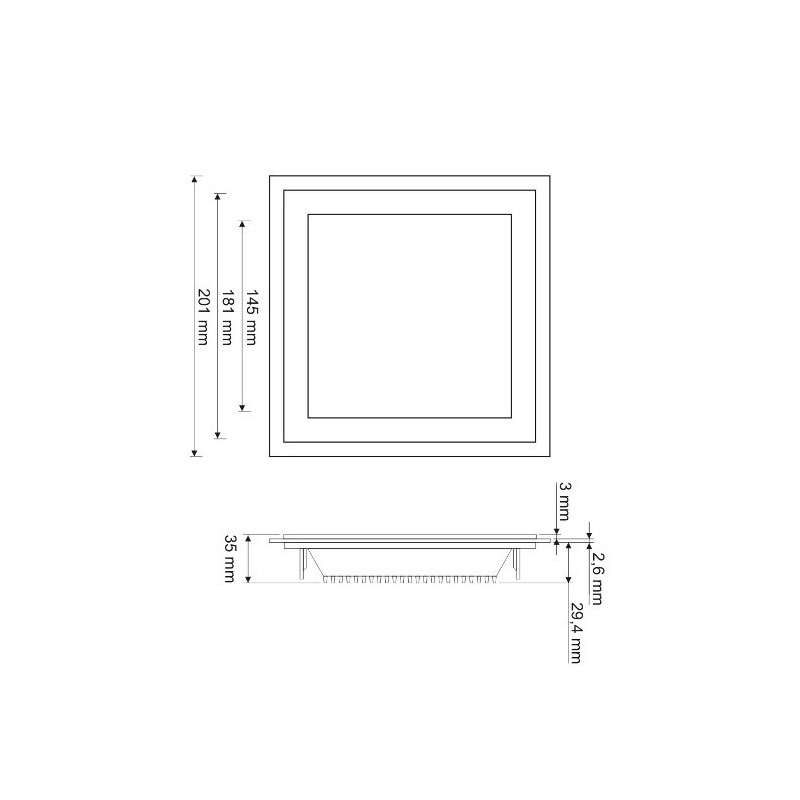 Panel LED ART szklany kwadratowy 20x20cm, 16W, 1000lm, AC80-265V, 4000K - biała neutralna