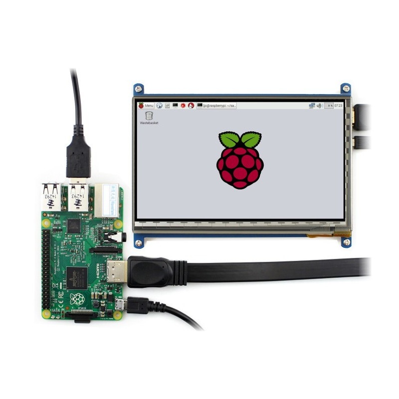 Ekran dotykowy pojemnościowy LCD TFT 7" 1024x600px HDMI + USB dla Raspberry Pi 2/B+