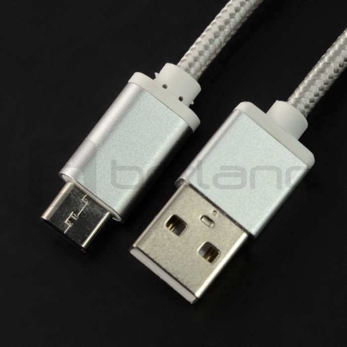 Przewód USB 2.0 typ A - USB 2.0 typ C - 1m srebrny z oplotem