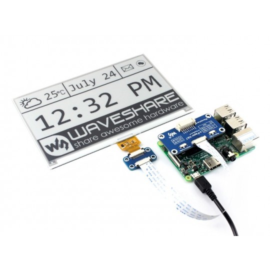 Електронний папір E-Ink 7.5'' 800x480px - дисплей з HAT для Raspberry Pi - Waveshare 13504