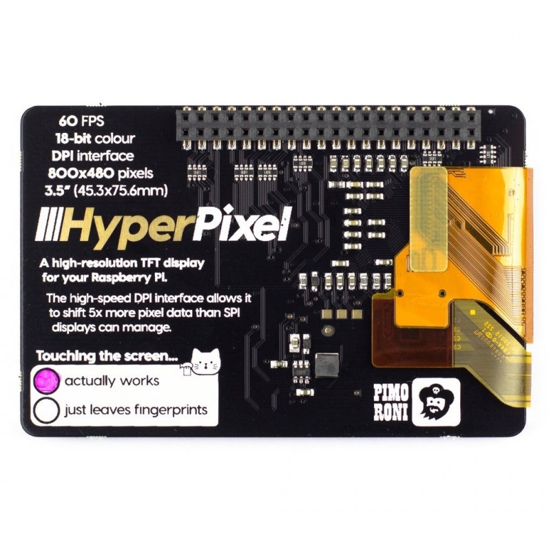 HyperPixel - Ekran dotykowy pojemnościowy LCD TFT 3,5'' 800x400px GPIO dla Raspberry Pi 3/2/B+/Zero
