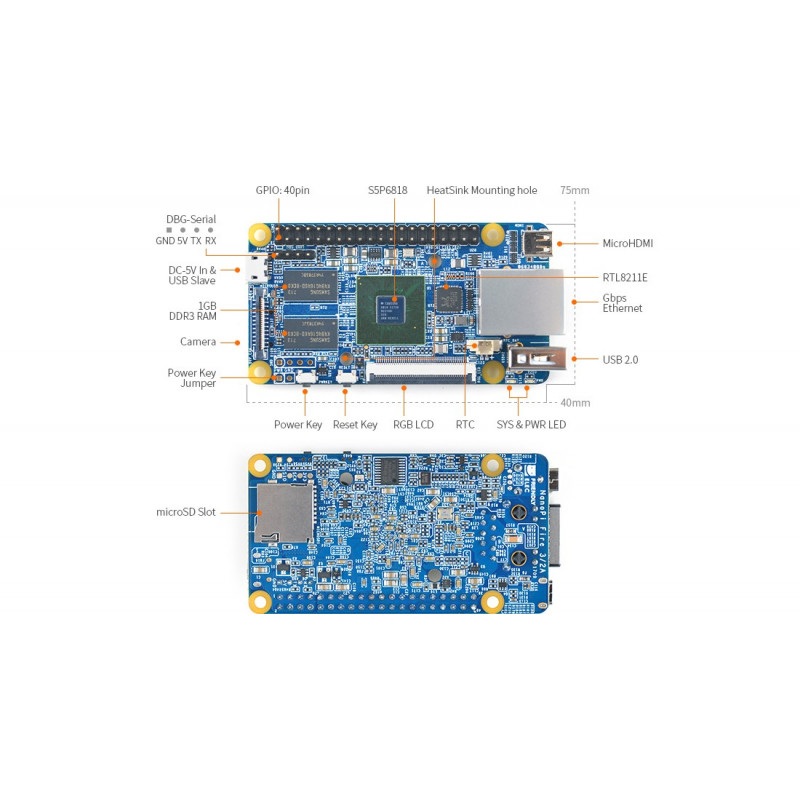 NanoPi Fire3 Samsung S5P6818 Octa-Core 1,4GHz + 1GB RAM
