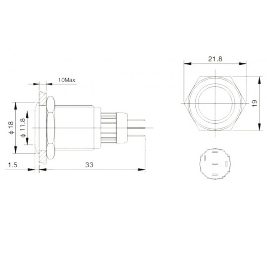 Моностабільний вимикач ON-OFF - PBW-16BPD - 2A 250V - плоский зелений крапковий