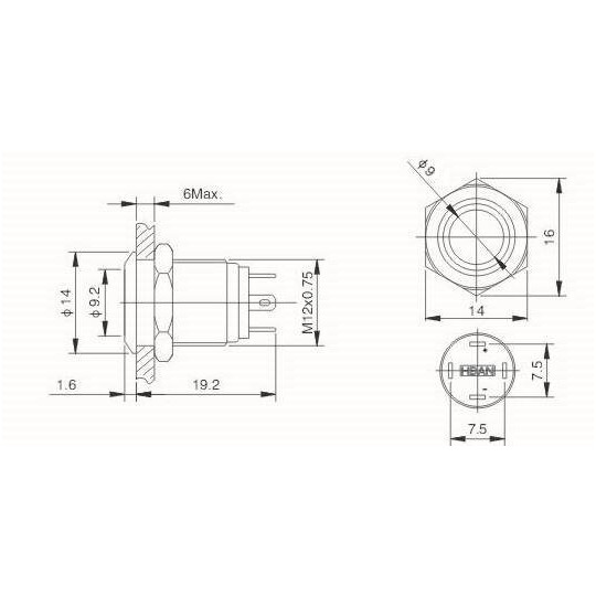 Моностабільний вимикач ON-OFF - PBW-12BPW - 2A/250V - плоский зелений