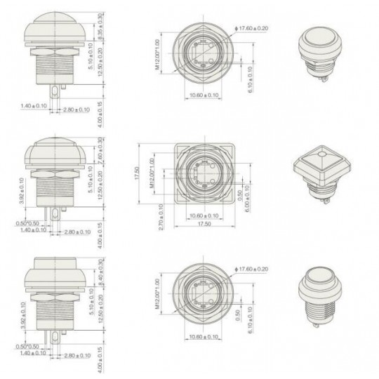 Бістабільний перемикач ON-OFF 12 мм - 5A/250V - круглий - чорний