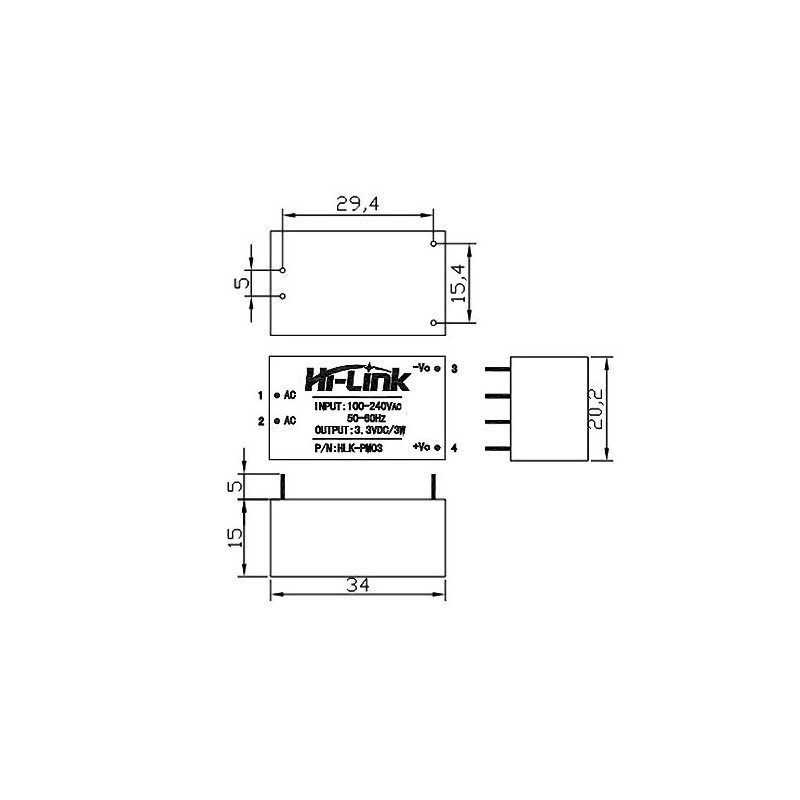 Zasilacz Hi-Link HLK-PM03 100V-240VAC / 3,3VDC - 1A