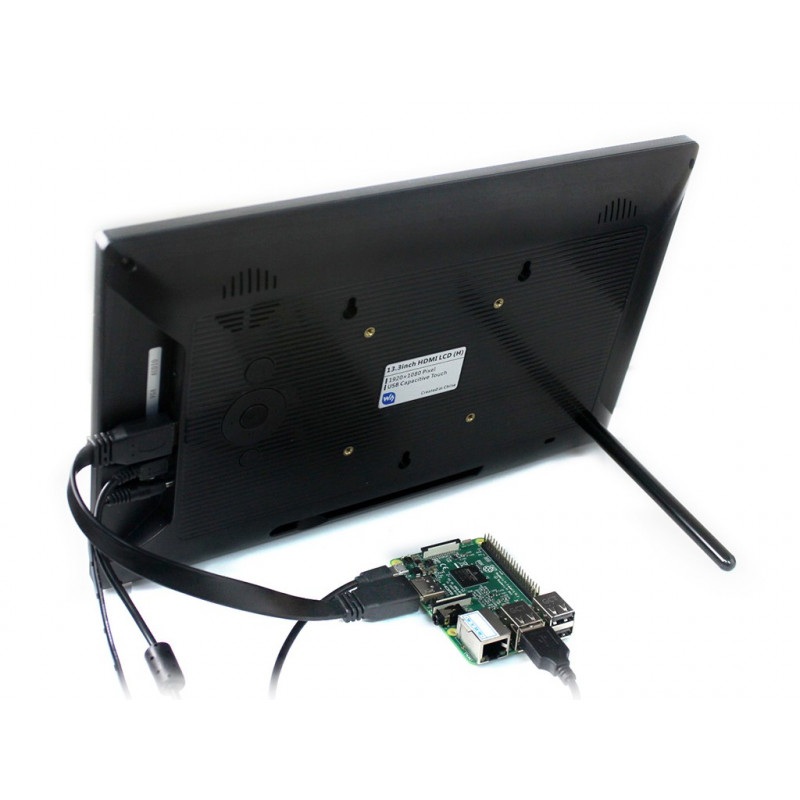 Ekran dotykowy pojemnościowy, szkło hartowane LCD IPS 13,3'' 1920x1080 HDMI+USB dla Raspberry Pi 3B+/3B/2B/Zero + obudowa