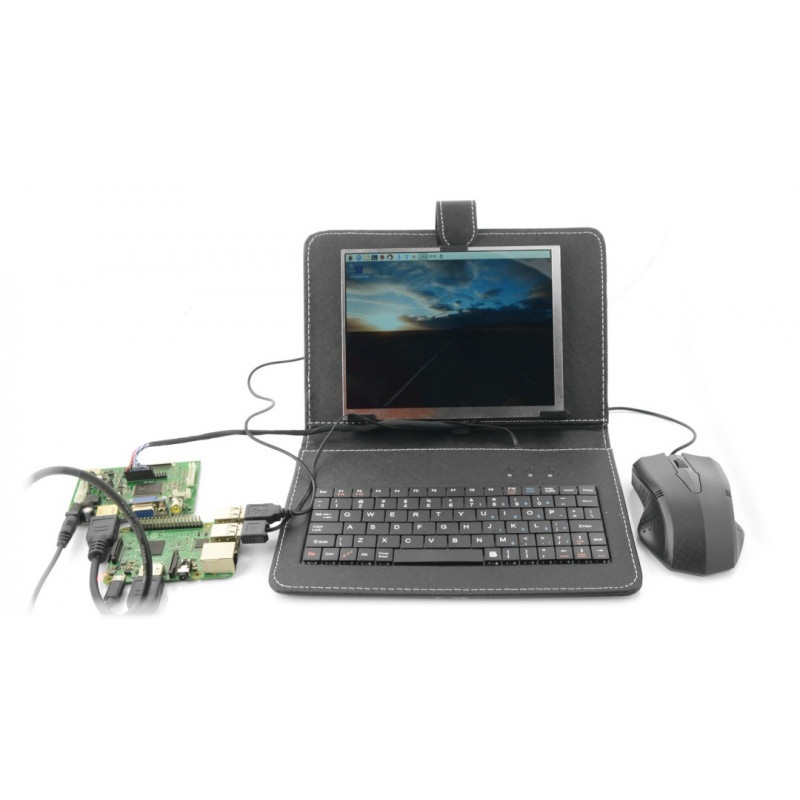 Ekran LCD IPS 8'' 1024x768px dla Raspberry Pi 3/2/B+ - etui+klawiatura+mysz+zasilacz