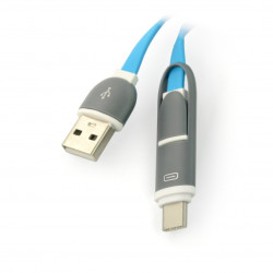 Kabel USB C + microUSB - USB A - 1m niebieski