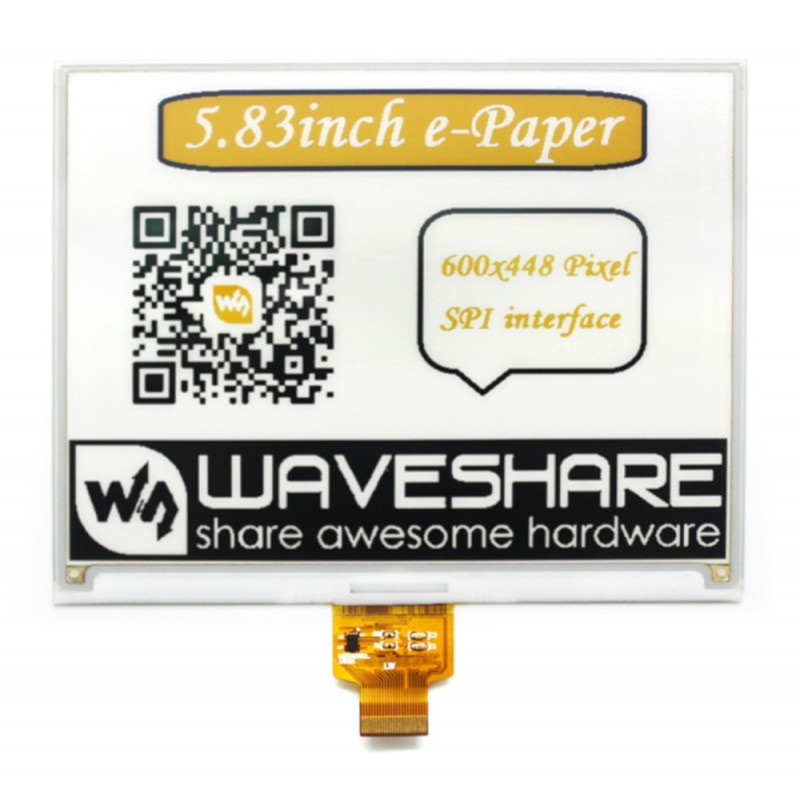 Waveshare E-paper E-Ink (C) 5,83'' 600x448px - wyświetlacz trójkolorowy z nakładką HAT dla Raspberry Pi