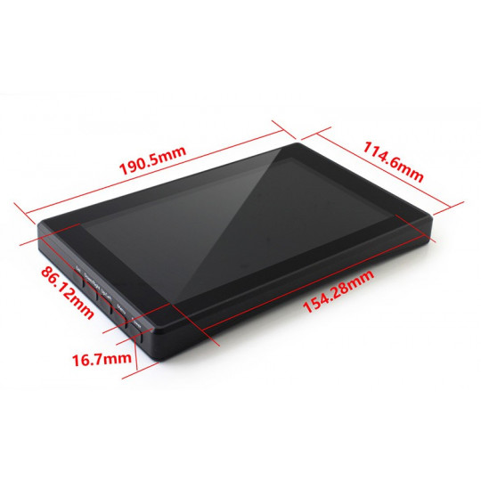 H ємнісний LCD IPS сенсорний екран 7'' 1024x600px HDMI + USB для Raspberry Pi - чорний корпус - Waveshare 13857
