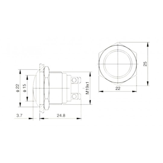 Моностабільний вимикач ON-OFF - PBW-19BS - 2A/250V опуклий