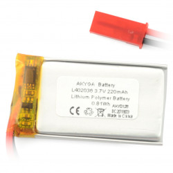 Akumulator Li-Pol Akyga 220mAh 1S 3.7V - złącze JST-BEC + gniazdo